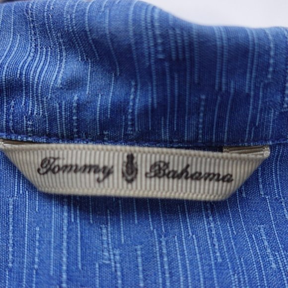 Tommy Bahama Shirt Men Medium Blue Silk Hawaiian Camp Beach Tropical Floral Leaf - Picture 2 of 15